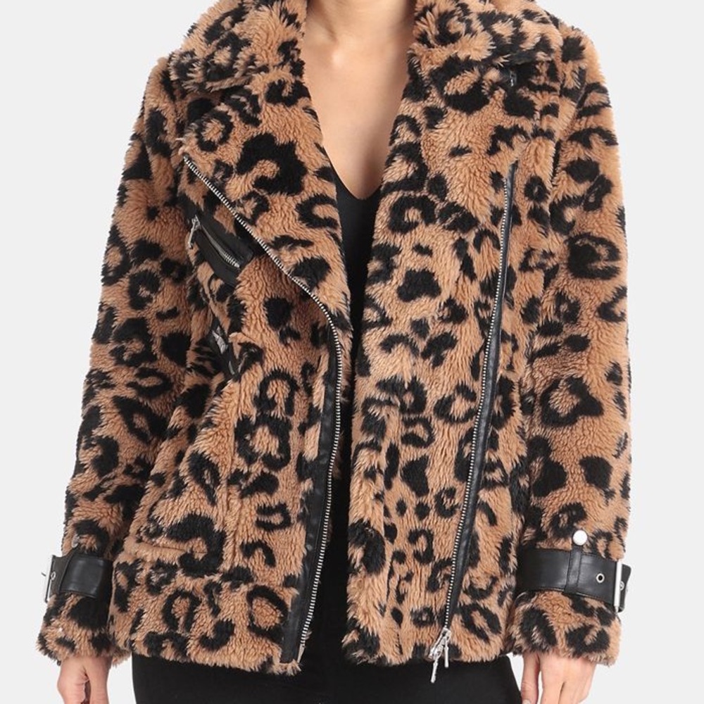 Avec Les Filles Teddy Faux Fur Biker Jacket Women